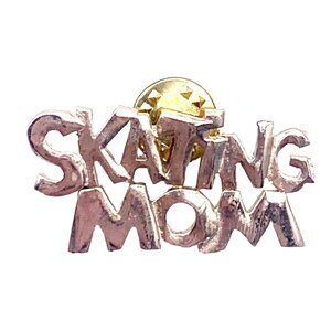 SKATING MOM Gold Tone Pin Brooch Collectable New Capital Print 2” X 0.75”